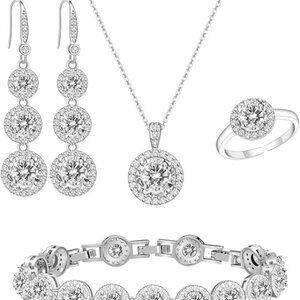 Necklace Earrings Adjustable Ring Bracelet Set Birthday Anniversary for Women